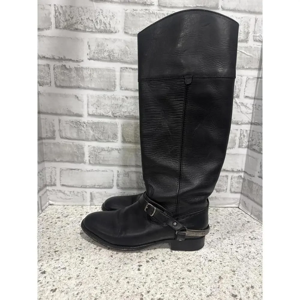 Frye Lindsay Spur Tall Black Leather Harness Riding Boots